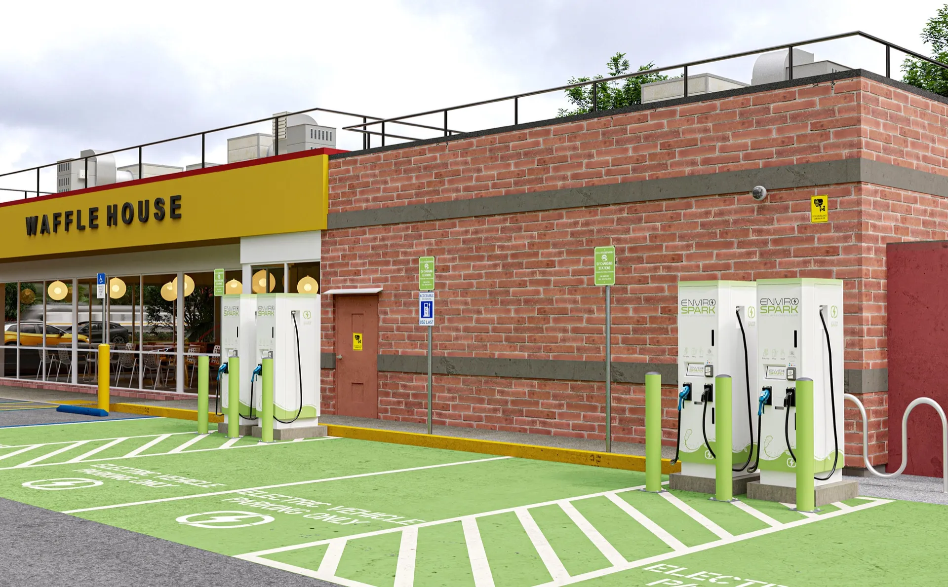 Waffle House hosts federal EV fast chargers, bucks gas-station trend